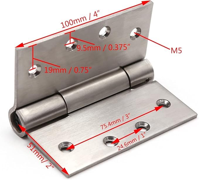 4 Pcs Self-Closing Stainless Steel Door Hinge Spring Door Hinges Brass Heavy Duty Square Thickness 3mm (4 inch) - size: 4 Inch