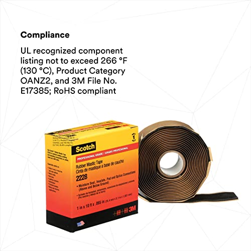 3M 2228-1X10FT 054007507277 1x10 Rubb Mastic Tape, 1x10FT (Pack of 2) - size: 1 in x 10 ft (Pack of 2)