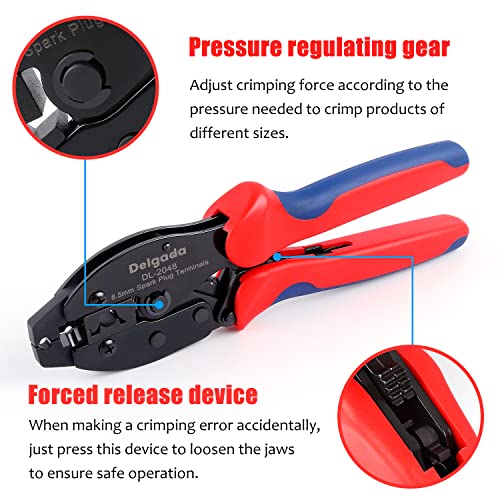 Delgada Spark Plug Wire Crimper Pliers, Ratchet Spark Plug Crimping Tool, for Crimping and Stripping Ignition Wire, Diameter 8.0-8.5mm, DL-2048