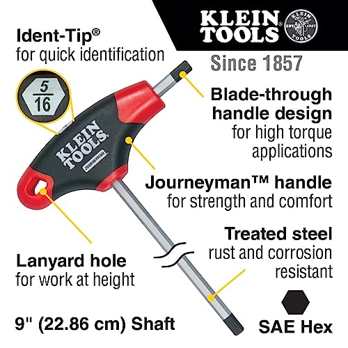 Klein Tools JTH910E T-Handle Hex Key Set, SAE Inch Sizes Allen Wrench Set with 9-Inch Blades, Stand Included, 10-Piece