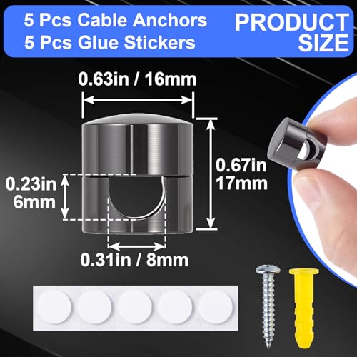 SmallCat 5 Sets Charger Holders for Cords, Black Cable Anchor Holders - color: Black, size: 5 Sets
