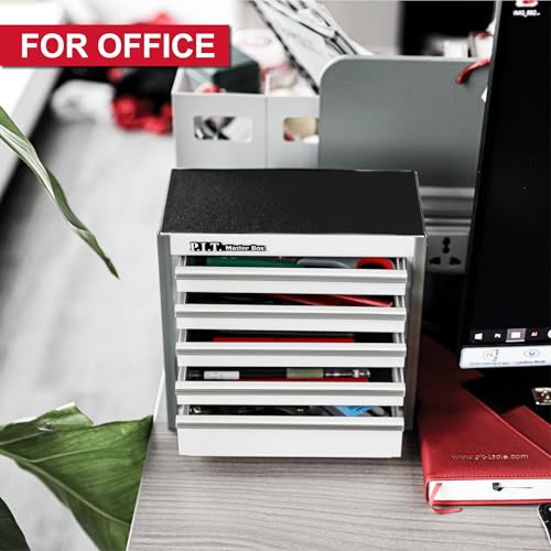 P.I.T. Mini Tool Box,Small Metal Toolbox Organizer with 5 Drawers,White | 8.6"W X 4.6"D Cute Size,Q235 Steel,Magnetic Locking Mechanism,PVC Drawer Liners - color: White, size: 5-Drawer