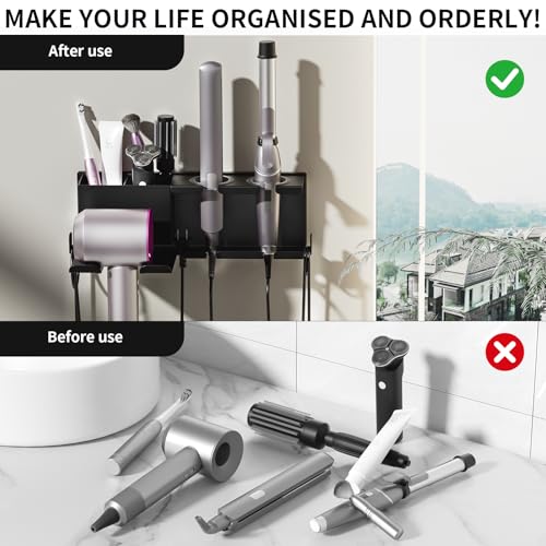 YSD Hair Dryer Holder Wall Mounted Metal Self Adhesive/Screw Organizer - color: Black, size: Standard