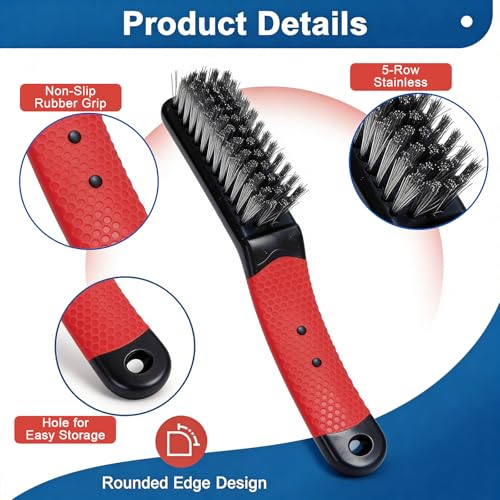 2-Pack Heavy Duty Large Wire Brush, Stainless Steel Scratch Brushes for Aggressive Cleaning, Rust, Paint Removal, Grill, Kitchen, Auto, DIY with Non-Slip Handle