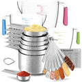 Stainless Steel Measuring Cups and Spoons Set, 6 Stainless Steel Measuring Cups, 7 Measuring Spoons & 1 Leveler, 3 Plastic Measuring Cup with 1 Measuring Conversion Chart