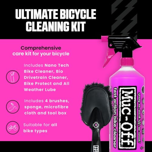 Muc Off Ultimate Bicycle Cleaning Kit - Must-Have Kit to Clean, Protect and Lube Your Bike - Includes Bike Cleaner, Bike Protect, Brushes and More