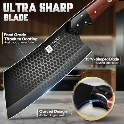 TIVOLI Kitchen Knife Set 5pcs - Chef Knife Set with Full Tang Wooden Handle - size: 8.1
