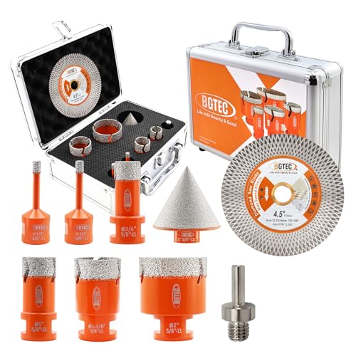 BGTEC Diamond Core Drill Bit 9PCS, Tile Hole Saw Kit 1/4" - 2" - size: 9 pcs - 6/6/20/25/35/50mm & 115mm Blade, style: Flash Toothed