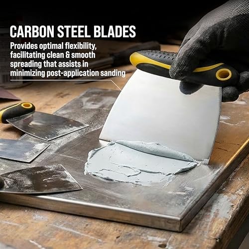 Custom Shop 4-Piece Carbon Spring Steel Body Filler Spreaders | Putty Scraper Set with Ergonomic Handles 2”, 3”, 4”, 6”