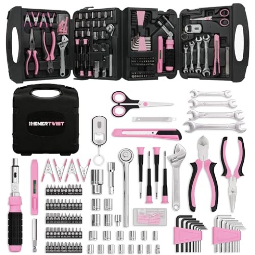 ENERTWIST 189 PCS Pink Tool Kit, Household Hand Repair Tool Set Ideal Gif