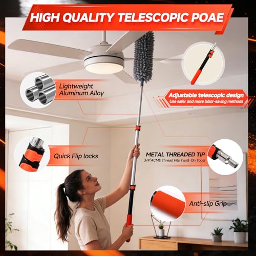 1.4–3 FT Telescoping Pole, Paint Roller Extension Handle with Threaded Metal Tip for Indoor Painting, Dusting & Window Cleaning - size: 3 FT Orange