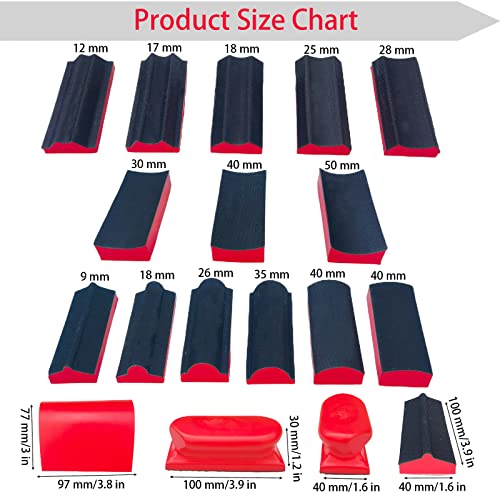 16-Piece Contoured Profile Hand Sanding Block Set with Hook and Loop Interchangeable Assorted Shapes Interchangeable Assorted Convex & Concave Shapes for Woodworking Furniture, Auto Paint and Crafts
