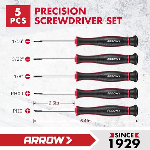 ARROW 5-Piece Precision Screwdriver Set with Pouch, Phillips, Slotted
