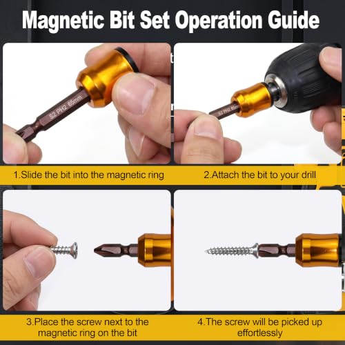6 Pack Magnetic Screw Holder Rings &Screwdriver Bit Set, 1/4 Inch Hex Screwdriver Bit Holders for Impact Driver and Drill, Removable Screw Grippers for One-Handed Driving