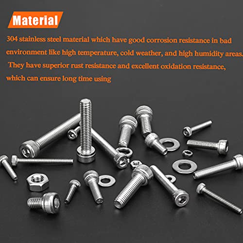 HELIFOUNER 1500 Pieces M2 M3 M4, 304 Stainless Steel Hex Socket Cap Metric Screws Bolts Washers Nuts Hardware Assortment Kit with Hex Wrenches - style: Socket Head