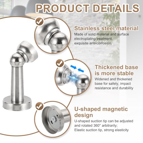 uxcell 3.5" Magnetic Door Stoppers, Wall Floor Mounted Magnetic Door Catch Holder, Stainless Steel Door Stops for Bedroom, Bathroom, Kitchen, Office, Silver - size: 3.5"