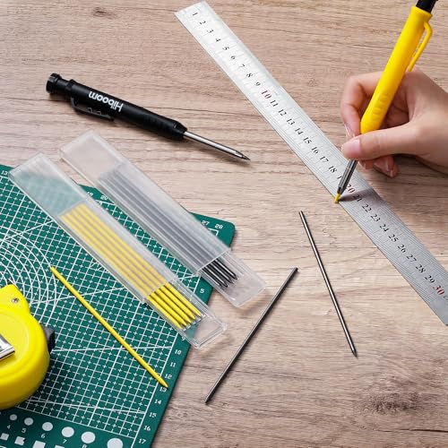 Hiboom 2 Pack Mechanical Deep Hole Carpenter Pencil, 14 Refills - color: Black, Yellow
