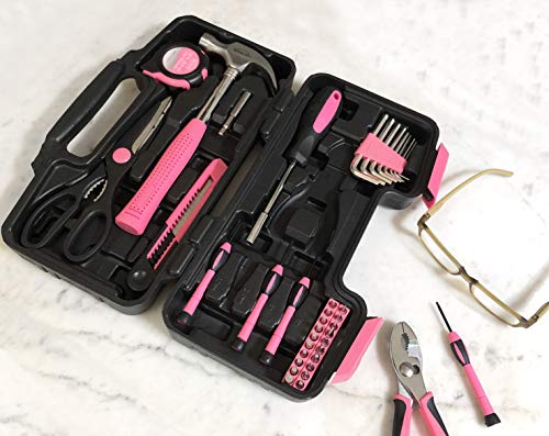Apollo Tools 39 Piece General Household Tool Set, Pink DT9706P - color: Pink, size: 39-Piece (with Slip Joint Pliers + Scissors)