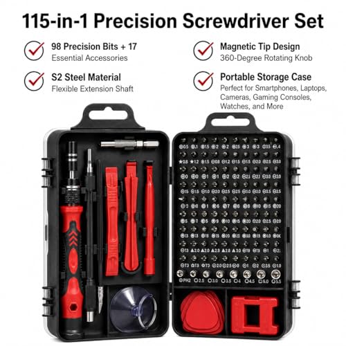 115-in-1 Small Screwdriver Set,Precision Screwdriver Set, Professional Repair Tool Kit for Phone, Computer, Watch, Console, Eyeglass and Electronic, Men Tools Gift Red - color: Red