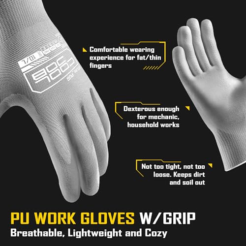 COOLJOB 60 Pairs Safety Work Gloves Pack Bulk with Grip PU Coating - color: Grey, size: Small (Pack of 60)