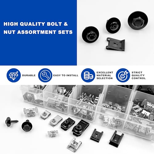 320PCS Car U Nuts and Bolts Body Fender Bolts Extruded Clip-on Nuts