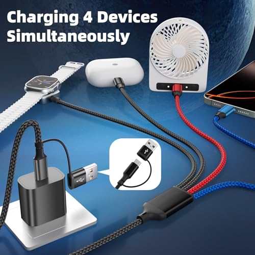 Travel Essentials 4-in-2 Multi Charging Cable for Apple Watch Charger, 5FT - color: Black, size: 2Pack 5FT