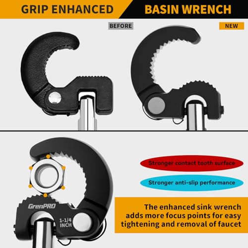 GRENPRO 11" Adjustable Basin Wrench Sink Faucet Wrench Tap Plumbers Tools - style: Basin Wrench Capacity 3/8" to 1-1/4"