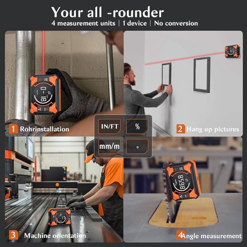 Rechargeable Digital Angle Finder with Laser and Magnetic Base, 4×90° & 2×180° Electronic Inclinometer Protractor Level Gauge for for Woodwork, Miter Saw, Hanging Frames - size: Vertical Laser