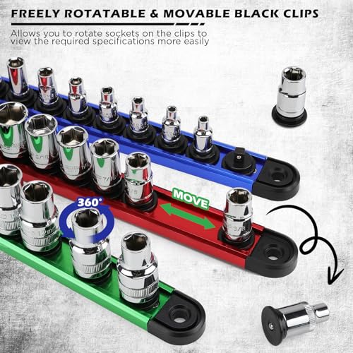 18-Piece Magnetic Socket Holder Organizer Set (Holds 240 Sockets), Heavy Duty 1/2, 3/8, 1/4-Inch Socket Racks Premium Quality Socket-Clip Rail Holder Aluminum Sockets Rack Kit for Tool Box Drawer - style: 18-Piece Alum. Master Set (Holds 240)