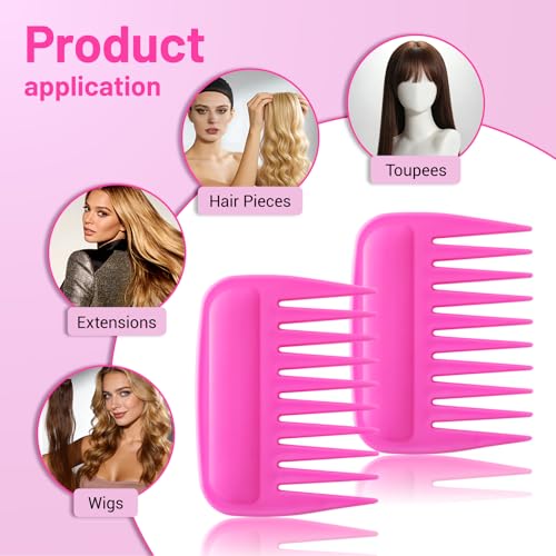 SIMPOR 2 Pack Pink Wide Tooth Comb for Curl and Wig, Wig Comb for Synthetic - color: Pink-2pcs