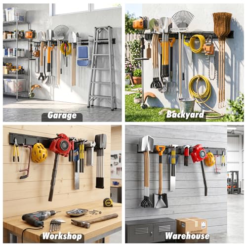Housolution Garage Wall Organizer 64 Inch - 18Pack Carries 570 lbs | Garage Tool Organizer Storage System, 4 Rails with 12 Adjustable Hooks, Garden Tool Organizer for Warehouse, Workshop