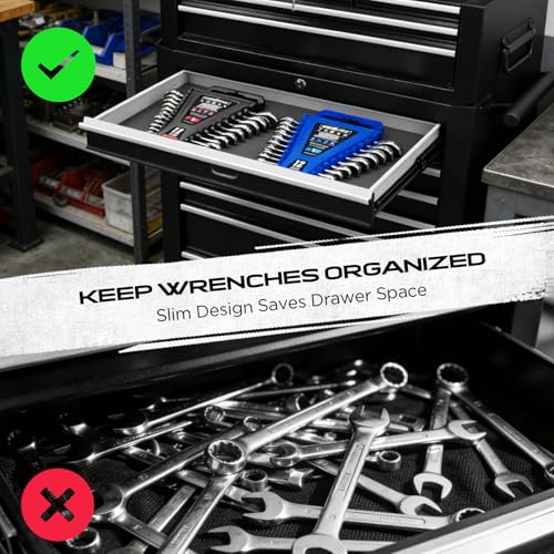 2-Piece Magnetic Wrench Organizer, 24-Slot Wrenches Holder Set with Lock Cover Metric 6–18mm & SAE 1/4-3/4", Wrench Rack Tool Trays with Carrying Handle for Wall Mount Toolbox Drawer Storage - style: 24-Slot Locking Cover / 2-Pack