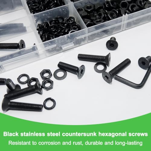 400Pcs M5 Countersunk Flat Head Phillips Machine Screws Assortment Kit, Nuts Washers with Screwdriver, M5x6/8/10/12/16/20/25/30mm for Electronics & Machinery - size: M5-400Pcs