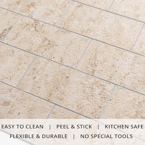 StyloVue 100 Pieces Peel and Stick Backsplash for Kitchen, 3" x 6" PVC Subway Tile, 2026 Upgraded Classic Travertine Beige, Stick on Tile for Kitchen, Fireplace, RV - color: Beige Travertine