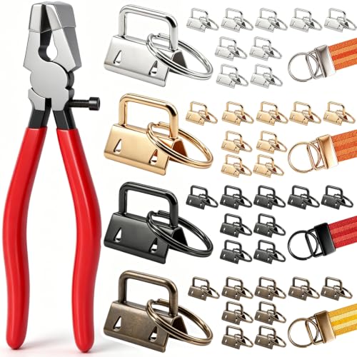 weideer 40 Sets Key Fob Hardware with Key Fob Plier Glass Running Pliers for Wristlet Key Fobs/Key Lanyard/Key Chain Hardware InstallK-082-40 - color: Red-key Fob+plier