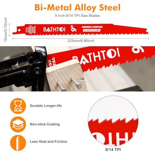 50 Pack 9 Inch 8/14 Tpi Reciprocating Saw Blades for General Purpose - size: 9 Inch 8/14TPI