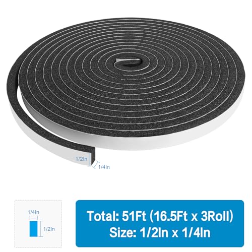 DGSL Foam Weather Stripping, 1/2" x1/4", 51Ft Door Window Seal Tape - size: 1/2In x 1/4In x51Ft