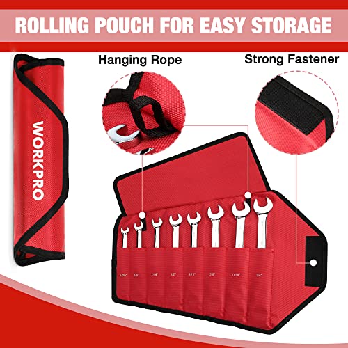WORKPRO 8-piece Ratcheting Combination Wrench Set, SAE & Polished - size: SAE, style: Mirror Polished