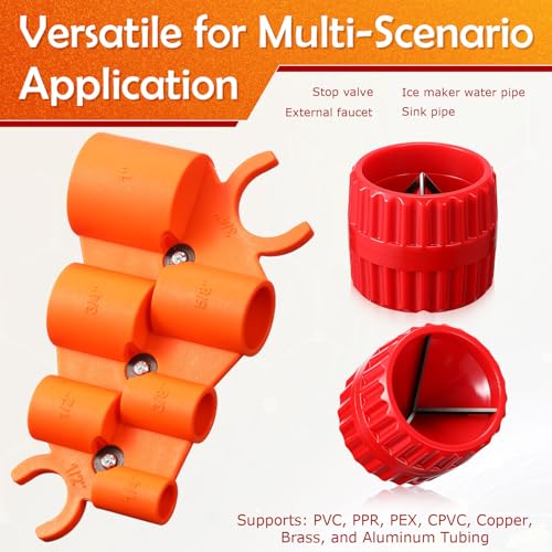 Relaxweex 3 Pcs Pipe Deburring Tool Set, 1/4'' to 1'' Depth Gauge and 2 Pcs 1/8'' to 1-5/8'' Inner Outer Reamer for PEX PVC CPV Copper Tubing Plumbing Chamfer Tools for Push to Connect Fittings