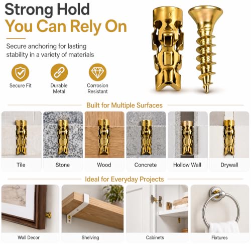 6×14mm Short Expansion Screw Set for Cabinet Hinge Repair & Stripped Thread Restoration Door Hinge, Fits 6mm Drill Holes in Tile Stone Wood 30Set