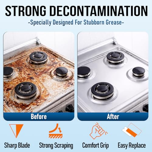 JETMORE Razor Blade Scraper with 15 Blades, Paint Scraper for Cleaning | Compact grip gives steady control, razor scraper lifts stickers, while scraper tool edges clean cooktops and windows