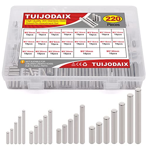 220Pcs 304SS Dowel Pin Assortment Kit M2-M5 Shelf Support Pins - size: M2/M3/M4/M5