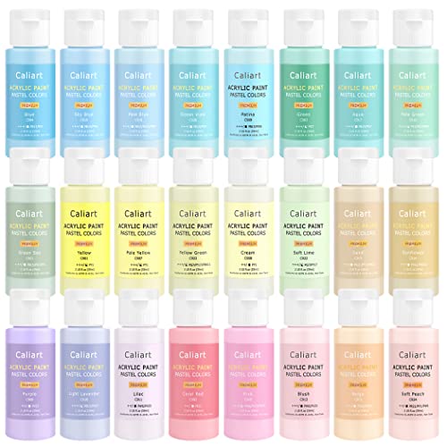 Caliart 24 Colors Pastel Acrylic Paint Set with 12 Brushes - color: Pastel, size: 2 Fl Oz (Pack of 24)