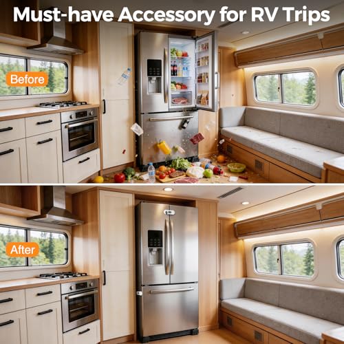 RV Refrigerator Door Latch for Travel&Camper, 5 Pack No Tools Need or Drill Fridge Door Lock, One-Handed Operation Freezer Lock to Keep Door Closed (Not Compatible with Built-In RV Fridges)