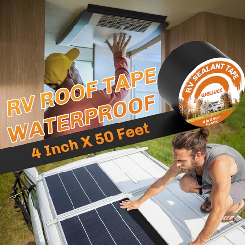 WELLUCK Butyl Sealant Tape, 4 Inch X 50 Foot RV Roof Tape Sealant Roofing Tape Black, Waterproof &UV RV Tape for Roof Camper Trailer Boat Sealing Leak Repair - style: 4 Inch X 50 Foot Black
