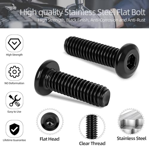 30 PCS 1/4"-20 x 1 Flat Head Socket Cap Screws Bolts, Flat Round Head Furniture Allen Bolts, Stainless Steel 304, Full Thread, Black Coating, Screwdriver Bit Included - size: 1/4"-20 x 1"