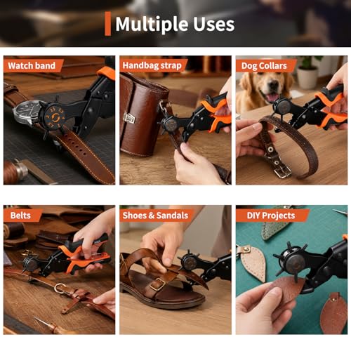 XOOL Small Hole Leather Hole Puncher, Precision Watch Punch Tool Set with 6 Hole Sizes for Watch Strap Adjustment, Belts, Shoes, Saddles, Tickets and DIY Craft Projects - style: Small Hole