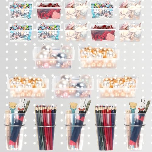 Yookeer 20 Pcs Pegboard Bins and Cups Accessories with Hooks, Clear - color: Clear