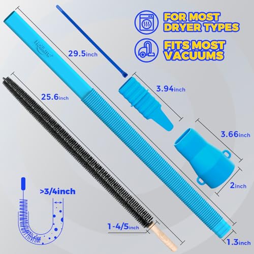Holikme Dryer Vent Cleaner Kit, Vacuum Hose Attachment, 2-Piece, Blue | Adjustable Cable Tie for Easy Attachment, Flexible Lint Brush Removes Lint from Dryer Lint Screens and Tight Spaces - color: Blue