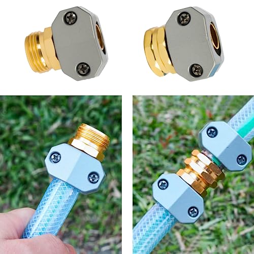 Hourleey Garden Hose Repair Kit, 2 Sets Aluminum Alloy Garden Hose End Mender, Male and Female Water Hose Repair Fittings, Fit 5/8" and 3/4" Connector, with 4 Extra Hose Washers - size: 2 Set